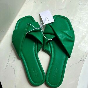 J. Crew Green Slide Sandals with Crossover Straps